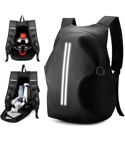 Motorrad-Rucksack Mit Hartschale – 48 Liter, Wasserdicht, Mit Helmtasche & Reflektierend – In Rot