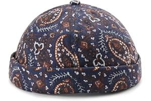 Oyrcvweuy Vintage Docker Cap, Brimless Sailor Hat with Paisley Decoration, Breathable Beanie Cotton Retro Adjustable Purple