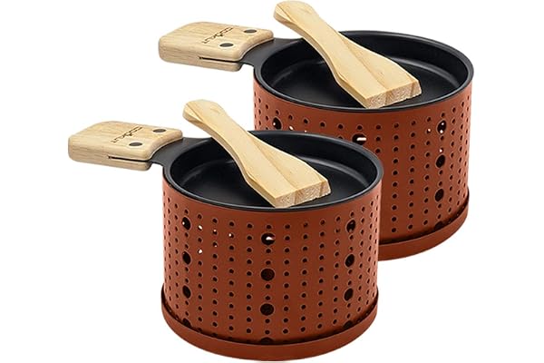 COOKUT - Lumi - Une raclette à la Bougie - Faites Fondre Fromage en 3 Minutes - A Table, Devant la télé ou même en Pique Nique - Spatule Bois inclues - sans électricité - Pack de 2 - Terra Cotta
