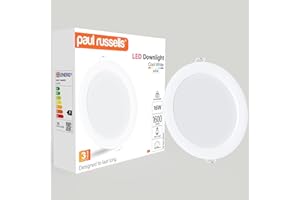 paul russells LED Ceiling Downlights, 16W Slim Recessed Bathroom Downlights, Kitchen Ceilings, 1600 Lumens, 4000K Cool/Natural White, Cutout 145-155mm, Round Non-Dimmable Panel Spotlights, 1 Pack
