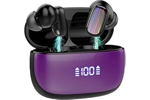 CONYAT Mini Ecouteurs Bluetooth sans Fil, Écouteurs Bluetooth 5.3 avec ENC Réduction MIC Casque, 40H Récréation, Oreillette Bluetooth avec Écran LED, IPX7 Oreillette Bluetooth sans Fil, Violet Foncé