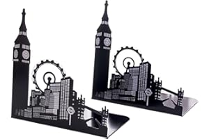 Sipliv fermalibri in acciaio universale economia porta libro book rack scrivania fermalibri, città ruota panoramica, 1 paio (nero)