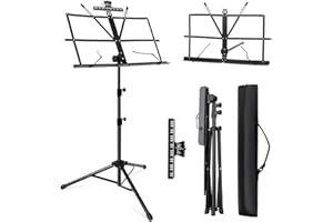 Fansjoy Music Stand for Sheet Music, Folding Portable Sheet Music Stand with Carrying Bag & Music Sheet Clip Holder, Professional Music Book Stand Note Holder for Guitar Violin Instruments Players