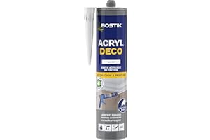 BOSTIK PRO Bostik Acryl Déco – Mastic Acrylique – Finitions Intérieur – Faible retrait – Tous Matériaux – Couleur : Blanc – Cartouche 310 ml