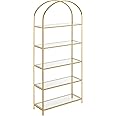 VASAGLE 5 Tier Shelf, Tempered Glass Shelving Unit, Arched Design, Steel Construction, for Living Room, Working Bathroom, Golden Color LGT050A01