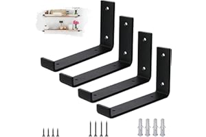 VTOPVMAX Scaffold Board Shelf Brackets 4 Pack - 5mm Thick Steel Heavy Duty Shelf Supports with Lips for 8 x 4 Inch (20cm x 10cm), Industrial Rustic Black Wall Shelf Brackets Kit