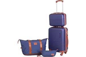 Fergana ABS, 20-Inch Carry-On Suitcase Set – Lightweight Hard Shell Cabin Luggage with Travel Duffel, Vanity Case & Toiletry Bag, Double Spinner Wheels, TSA Lock. (Navy)