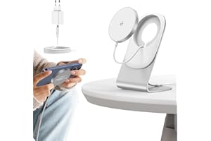 BHHB Mag Safe ładowarka z aluminiowym stojakiem, magnetyczna ładowarka bezprzewodowa 15W, kompatybilna z iPhone 15/14/13/12, bezprzewodowa ładowarka do słuchawek AirPods 2/3/Pro - Biały