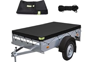 Forhandy Anhänger Plane mit Planenseil, 208x114x13cm Anhängerplane Abdeckplane Anhänger, Verstärktes 420D Oxford Wasserfest Winddichte Reißfeste Sandprävention für Viele PKW Hänger Autoanhänger