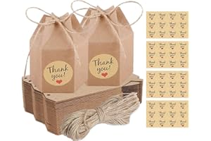 KTNYL 50 Piezas Cajas de Dulces de Papel Kraft, Bolsa de Regalo de Papel con Cinta Dorada, Bolsa de Regalo con Cinta de Papel Kraft, para de San Valentín, Navidad, Decoraciones para Fiestas (Marrón A)