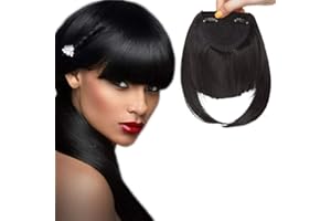 SEGO Flequillo Postizo de Pelo Sintético Se Ve Natural Clip [Negro Natural] Extensiones de Cabello Postizos Pelucas (20cm,30g)