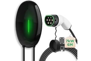 EIDYBOX Type 2 Wallbox pour Vehicule Electrique, 7,4KW Monophasé 32A Borne de Recharge avec Câble de 6M, Station de Recharge pour véhicules électriques à Domicile, Étanchéité IP66 Noir