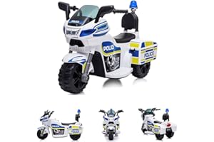 Chipolino Moto électrique pour Enfants Police, 3 Roues, phares, Fonction Musique, Coloris:Blanc Bleu