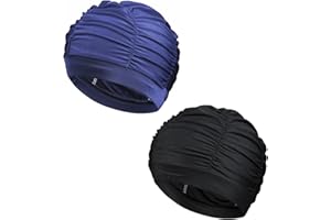 BOOTOOW Tela Gorro Piscina Gorro de Natación,Gorro Natación Mujer Gorro de Natación de Adulto con Pelo Largo Gorro de Piscina de Cómodo Elástico Color Sólido Gorro Piscina Protecion de Oido 2pcs