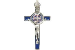 GTBITALY 10.001.11 MS Cruz de San Benito Deluxe tamaño 8 cm azul medalla inri esmaltado a mano plata exorcismo exorcista, Plata