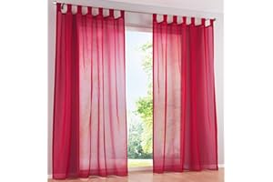 SIMPVALE 2 Pcs Voile Rideaux Transparent à Passant Rideaux Fenêtre Balcon en Tulle Largeur 140cm (140_x_250_cm, Rouge)