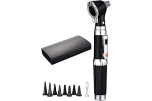 JOFLVA Otoskop, otoskop ze światłem, zestaw otoskopowy, z twardą plastikową obudową, z 3-krotnym powiększeniem i 4 rozmiarami końcówek wziernika, 8 wkładek dousznych dla dorosłych, dzieci i zwierząt.