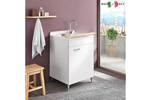 GEROMIN Yellowshop - Mobile Lavatoio Lavapanni Lavanderia e Bagno In Legno Anta Ante Mobile Mobiletto Pilozza Lavabo Armadio Bianco Varie Misure Cm 45x50, 60x50 E 60x60 Altezza 88 (Cm L.45 x P.50 x H.88)