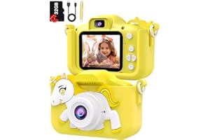 Super Barley Appareil Photo Enfant Jaune, 2.0 Pouces Appareil Photo pour Enfants, 20MP/1080P Rechargeable Appareil Photo Numérique Enfants avec Objectif Avant et Arrière, 32G SD Carte