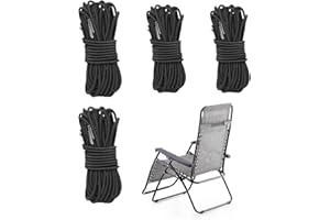 TOUMETT 4 Pcs Universal Replacement Elastic Cord(1.5m*2+2.4m*2),Black Elastic String 5mm wide,Drawstring For Lafuma Folding Sun Loungers For Garden Set of 2/Zero Gravity Recliner Garden Chairs/Outdoor Sunbeds