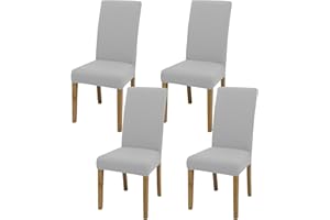 SUKAIKEQA Dehnbarer Stuhlbezug, Hochstuhlbezug, Bürostuhlbezug, (Satz 4/6/8 Stück mit Rückenlehne), geeignet für Wohnzimmer, Küche, Party und Hotel (4, Hellgrau)
