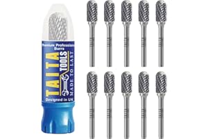 TAITATOOLS Carbide Burr 1/4" Shank, SC-3 Tungsten Double Cut Rotary Die Grinder Bits - Cutting Burrs for Milwaukee, Dewalt and Makita Die Grinder Accessories - Wood Carving Metal Working & Sturdy Storage Case