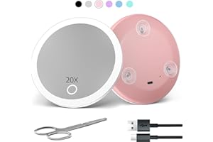 Suupvaor 20x Espejo de Aumento con luz, 10cm Iluminado 30x Espejo de Aumento de Viaje con ventosas, de Gran Aumento 30x Espejo de Maquillaje Compacto con Tijeras Sets