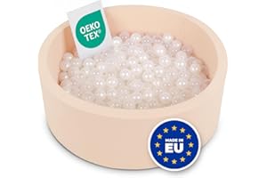 Selonis Soft Ball Pit Pool 90X30cm/200 Balls Round For Baby Toddler Foam, Beige: Pearl/Transparent