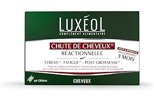 LUXÉOL - Chute De Cheveux Réactionnelle - Aide À Prévenir Chute De Cheveux Passagère - Stress, Fatigue, Post-Grossesse - Capillaire De Montpellier - Fabriqué En France - Programme 3 Mois - 90 Gélules