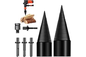 LYPPUL Fendeuse de Bûches, 45mm + 32mm Foret de Fendage de Bois, Fendeuse Bois Cône avec 5 Poignées, Jeu de Forets Fendeurs de boiss, Convient pour Fendre, Fendeur de Buche
