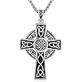 Midir&Etain Irish Celtic Cross Necklace 925 Sterling Silver Cross Pendant Necklace Celtic Viking Jewellery Religious Protective Gift for Men Women Boys