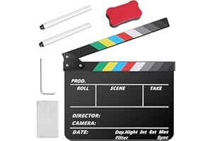 Temery Filmklappe, 30X25cm Regieklappe Synchronklappe Clapperboard mit 2 Pinsel, Leicht Abzuwischender Acryl-Clapper für Film TV-Serien Werbespots Studio und Andere Videoaufnahmen (Schwarz)