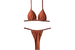 Silkglory Bikinis Mujer 2023,Bikini Tanga Triangular Cuello En V Push Up Traje de Baño de 2 Piezas,Bikini Brasileño Mujer Sexy de Moda de Brillante Color Sólido (S M L XL)