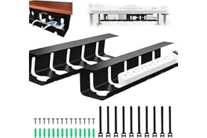 PMUEUFF 2 Pièces Cable Management Bureau, Goulottes de Câbles de Bureau en Métal avec Vis, Serre-Câbles Range Cable sous Bureau Chemin pour Gestion Câbles Lieu de Travail et Ordre Bureau, Noir