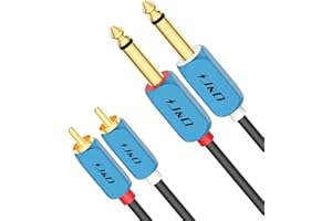 J&D Podwójny kabel audio stereo 1/10.2 cm TS na podwójny RCA, kabel RCA na 1/4, wytrzymała powłoka ze stopu aluminium, pozłacana wtyczka do kina domowego, wzmacniaczy, systemów Hi-Fi, 3 stopy