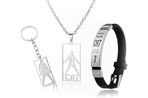SUNY SMILING 3PCS Cr7 Gifts for Boys Men'S Necklaces Football Necklace for Boys Adjustable Stainless Steel Football Bracelet for Men Cool Stuff for Cristiano Ronaldo Gifts Footballs Fan Bracelets Gift for Man