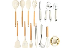 CAROTE 16 Pieces Kitchen Utensil Set, Silicone Cooking Utensils Set, Heat Resistance Cooking Tools Spatula Set with Wooden Handle