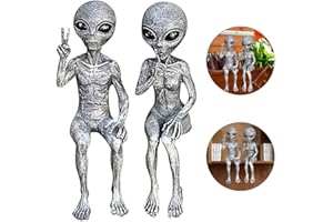 CEWROM Alieno Statua, Set di 2 statuette aliene, Statua Giardino Divertente, Scultura in Resina per Ufficio a Casa Decorazione da Scrivania o il Giardino, per camera da letto, soggiorno, cortile