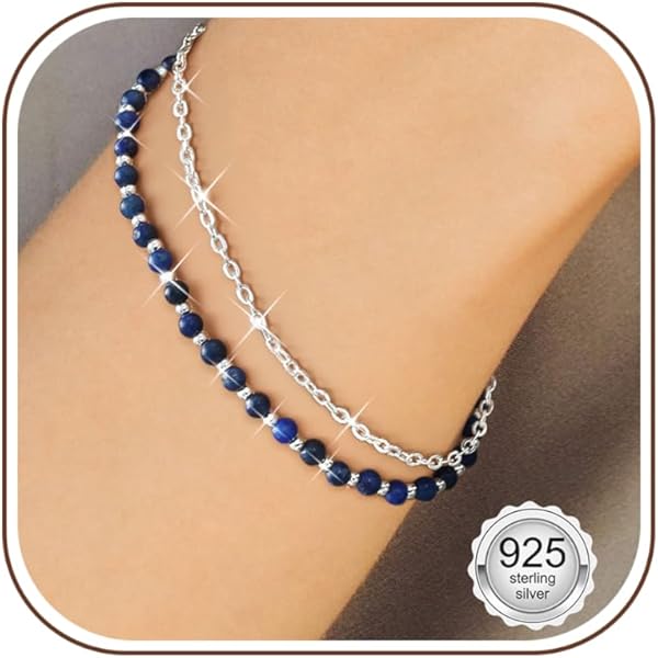 Bracciale A Catena In Argento 925 Per Donna – Modello Quadrato Taglio Diamante Con Occhio Di Diavolo E Perline – Regolabile - 3
