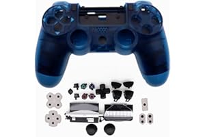 HUAYUWA Custodia in plastica per controller di gioco (blu trasparente) con pulsanti set di ricambio adatta per PlayStation 4 Pro 5.0 JDS-050 JDS-055 JDM-050 JDM-055 (versione V2)