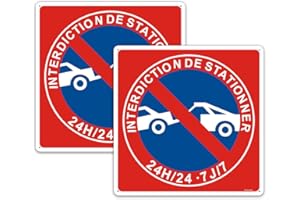 YUNTARDA 2 Pièces Panneau Interdiction de Stationner 24H/24 7J/7,Panneau de ne pas stationner 200x200mm -Métal en Aluminium de 1 mm-Revêtement réfléchissant et Résistant aux UV