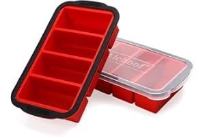 AICHOOF 1-Cup Extra große Gefrierschale für Suppe, Brühe, Soße oder Butter, Ice Cube Tabletts mit Deckel, Silikon Gefrierbehälter Formen Suppe Tabletts -macht vier große Portionen 1cup Cube-2 Pack (rot)