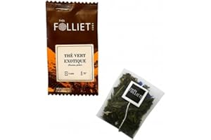 CAFÉS FOLLIET - Thé Vert - Exotique - Fruit de la passion & Pêche - Fleur de tournesol - Antioxydant - Sachets d'origine végétale - 24 Sachets