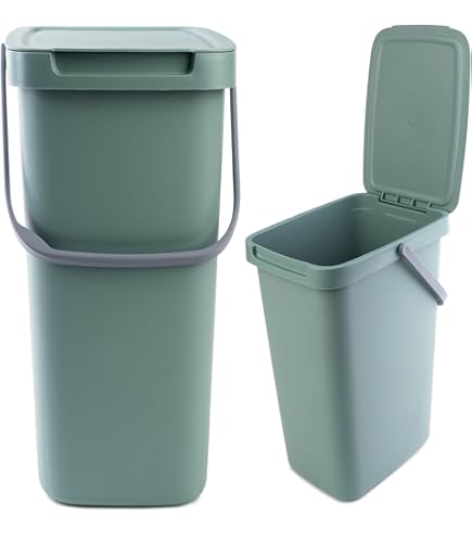 KADAX Afvalemmer met deksel en handvat, plastic afvalemmer voor afvalscheiding, rechthoekige afvalemmer met klapdeksel (bruin, 12 l