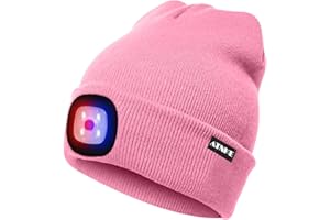ATNKE Lumineux LED Bonnet Lumineux Beanie Cap Unisexe Phare Rechargeable Chapeau Rouge et Bleu Lueur Clignotant Alarme Phare Multi-Couleur