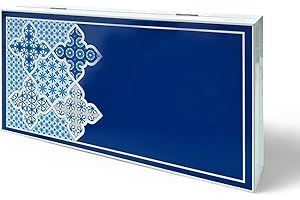 Biggdesign Blau Tile Backgammon, MDF-Korpus, Magnetverschluss, Glänzende Schutzlackierung, Kratzfeste Spielfläche, Inkl. Würfel & Spielsteine