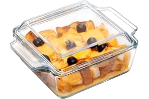 karadrova 1L Small Casserole Dish with Lid, 20.5x15.5x8.6cm Glass Oven Dish with Lid, Individual Square Casserole Dishes, Microwave and Oven Safe