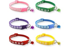 JEYORZY 6pcs Collare Gatto, Collari per Gatti Antistrozzo con Campanellino, Personalizzato Accessori Animali Domestic, Stampa Zampa Carina, Per Cuccioli Conigli Gattini Articoli Per Animali Domestici