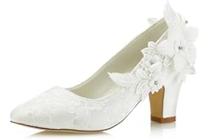 JIAJIA 62311 aux Femmes Chaussures de mariée Bout fermé 7cm Talon épais Dentelle satinée des Pompes Chaussures de Mariage