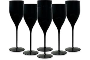 TUNDRA ICE INTERNATIONAL - Juego de 6 Copas de CHAMPÁN EVENT FLUTE 18cl. IRROMPIBLES, de SAN (Plástico Duro), BPA-Free, Reutilizables y Lavables en lavavajillas, para CHAMPAGNE y CAVA (Negro)